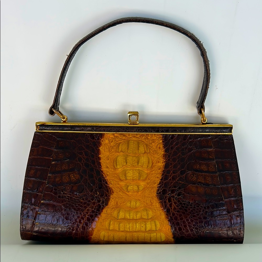 Vintage 1960s Crocodile Leather Clutch Handbag Purse NWT